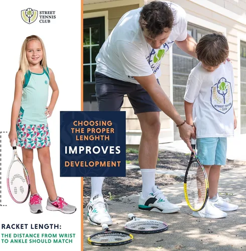Vista 3 de Raqueta de tenis para niños con videos de entrenamiento – Raqueta de tenis juvenil de aluminio con mango de neopreno para niños de 5 a 12 años