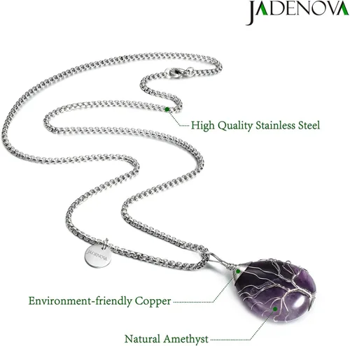 Vista 2 de JADENOVA Collar de cristal curativo para mujer, colgante de árbol de la familia, árbol genealógico, joyería envuelta en alambre, colgante de lágrima