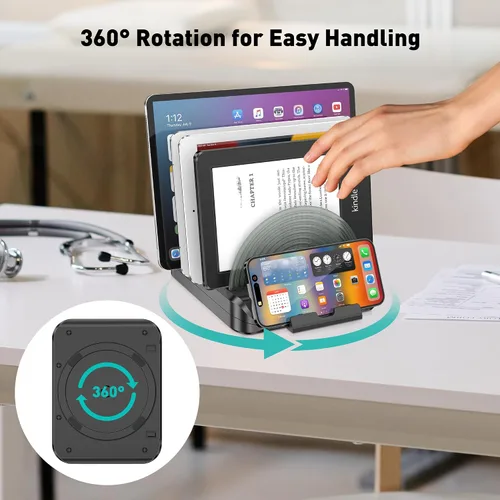 Vista 6 de Soporte vertical para laptop y organizador de escritorio, base ajustable para MacBook, iPad, teléfono