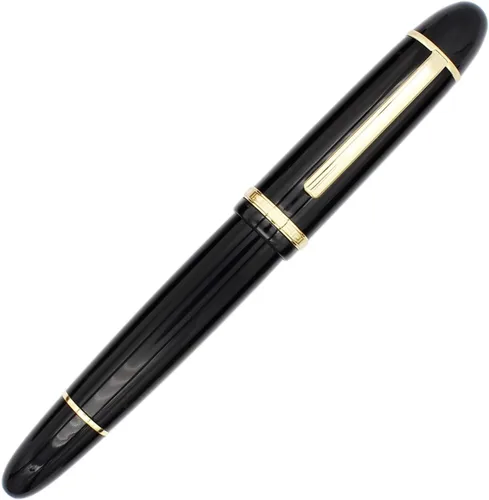 Vista 3 de Gullor Pluma estilográfica de punta fina X159, bolígrafo acrílico de gran tamaño con borde dorado, caja de regalo, color negro