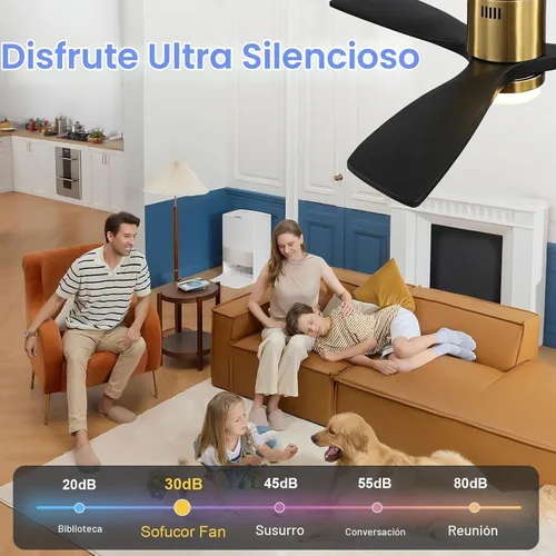 Vista 2 de Sofucor - Ventilador de techo de 52 pulgadas con luces, ventilador de techo empotrado negro para interiores/exteriores con control remoto de luz