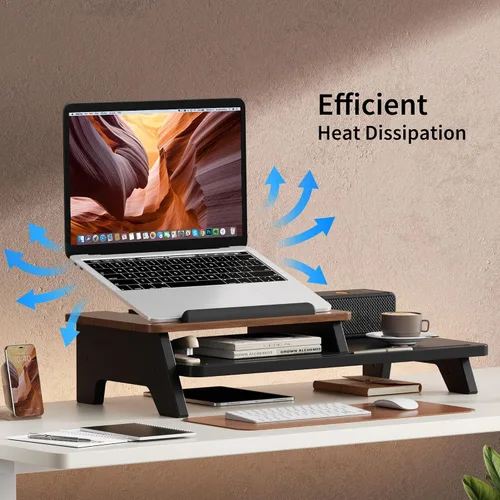 Vista 5 de AFOOYO - Soporte ajustable para portátil de 2 niveles, elevador con ventilación y refrigeración, organizador ergonómico para escritorio