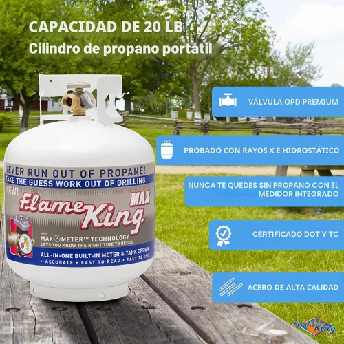 Vista 3 de Flame King YSN230b - Cilindro de tanque de propano de acero de 20 libras con válvula OPD y calibre integrado, vertical de 20 libras