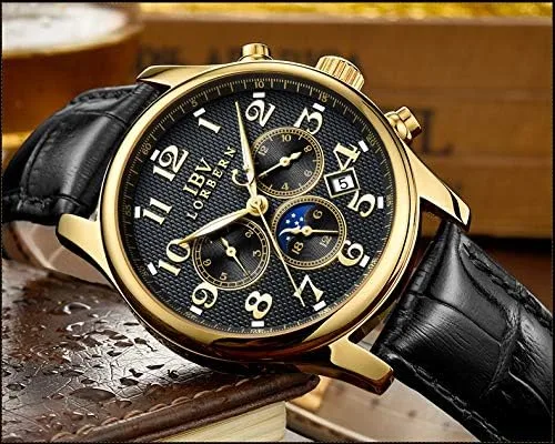Vista 3 de Swiss Brands - Reloj automático de acero inoxidable con correa de piel auténtica marrón para hombre