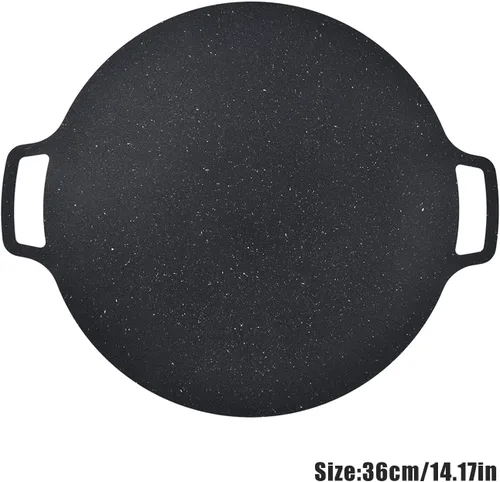 Vista 3 de Sartén para barbacoa, sartén coreana para barbacoa, bandeja redonda antiadherente de hierro fundido para panqueques de cerdo al aire libre (14.2 in)