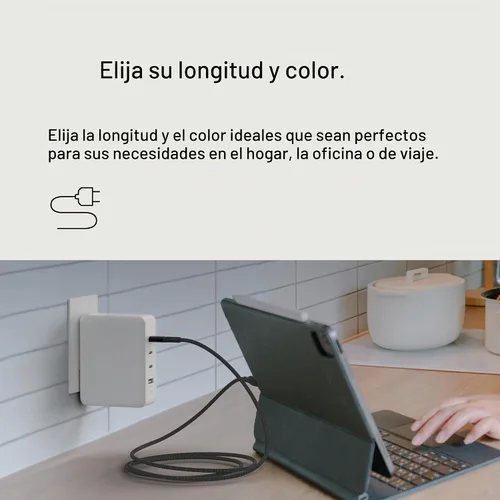 Vista 6 de Belkin BoostCharge - Cable USB C a USB C, cable de alimentación de carga rápida con cable de nailon trenzado, cabezal de aluminio anodizado, entrega