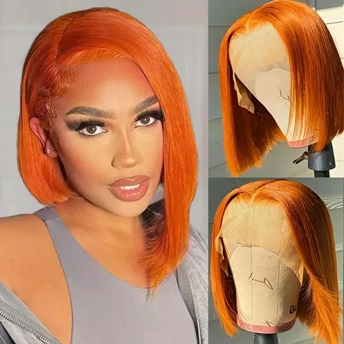 Vista 14 de Peluca Bob de 10 Pulgadas de Cabello Humano, Pelucas Frontales de Encaje HD 13x4 de Cabello Humano Pre-Desplumadas, Peluca Bob Corta, Pelucas