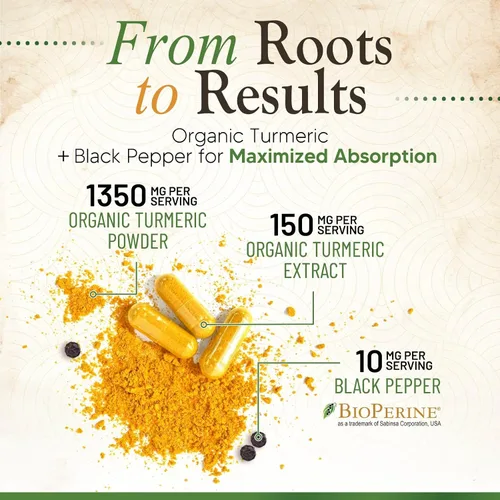 Vista 3 de Suplemento de curcumina de cúrcuma de 1500 mg, pimienta negra orgánica tumérica y bioperina para una mejor absorción con 95% de curcuminoides, apoyo