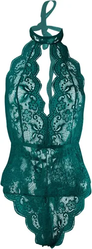 Vista 3 de RTRDE Conjunto sexy de lencería de malla de encaje de una pieza para mujer, corsé de lencería