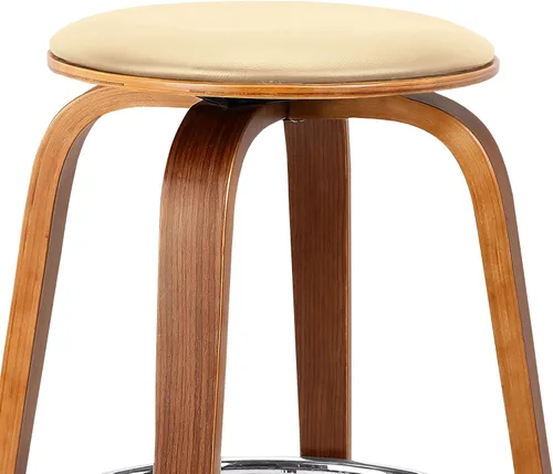 Vista 5 de Armen Living Harbor Mid Century Modern Taburete de bar de 26 pulgadas de altura del asiento sin espalda, giratorio, color crema y madera de nogal