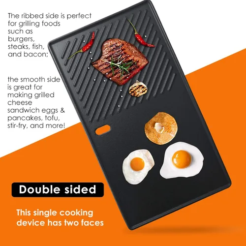 Vista 4 de Uniflasy Plancha Parrilla Reversible de Hierro Fundido para Estufa 16 7/8" Sartén Plancha Plana, Placa de Plancha Parrilla de Hierro Fundido