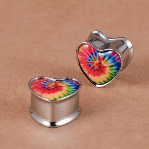 Vista 4 de 2 medidores de oreja de acero inoxidable con forma de corazón para orejas