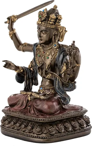 Vista 2 de Top Collection Estatua decorativa de Buda Manjusri - Bodhisattva de escultura de sabiduría trascendente en bronce fundido en frío de alta calidad