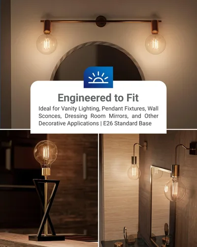 Vista 4 de Sunco paquete de 6 bombillas LED G25, globo Edison de filamento, bombilla de iluminación de tocador para baño y dormitorio, 500 lm, 5 W