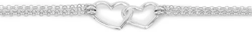 Vista 2 de Vanbelle Pulsera de plata de ley 925 chapada en rodio con doble corazón y cadena múltiple para mujeres y niñas, Metal