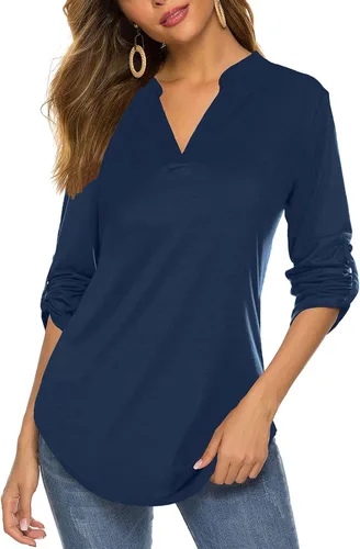 Vista 32 de Halife Blusa de trabajo con cuello en V y manga 3/4 enrollable, estampado c-army verde