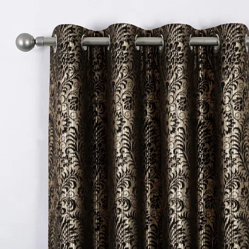 Vista 2 de always4u Cortinas de Terciopelo Acanalado Negro y Dorado con Estampado de Damasco en Lámina 100% Opacas de 84 Pulgadas de Largo, Cortinas de 2