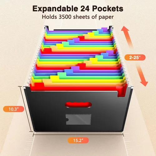 Vista 2 de Organizador de archivos de acordeón ultra grande con pestañas y calcomanías, tamaño legal/carta/A4, 24 bolsillos, carpeta de archivos expandible