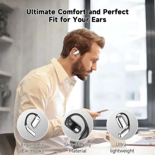 Vista 4 de Auriculares inalámbricos con clip de oreja abierta, Bluetooth 5.4, micrófono integrado, IPX7 impermeable, pantalla LED, ganchos para los oídos
