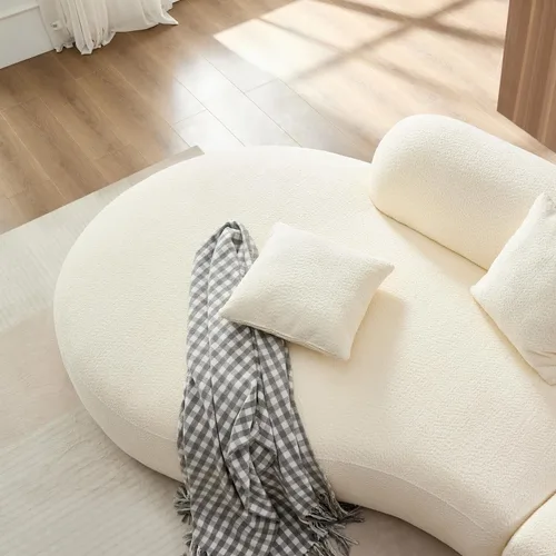 Vista 8 de Sofá curvado de lujo de 135.4 pulgadas, moderno sofá beige tapizado, cómodos sofás Boucle tapizados de gran tamaño con diván, sofás seccionales
