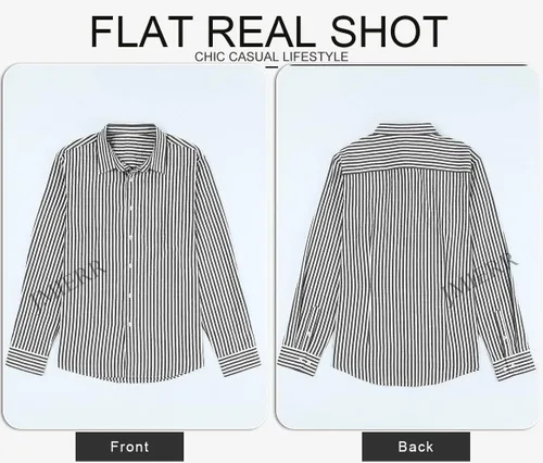 Vista 9 de JMIERR Camisas de algodón para hombre, camisa de vestir a rayas con botones y manga larga