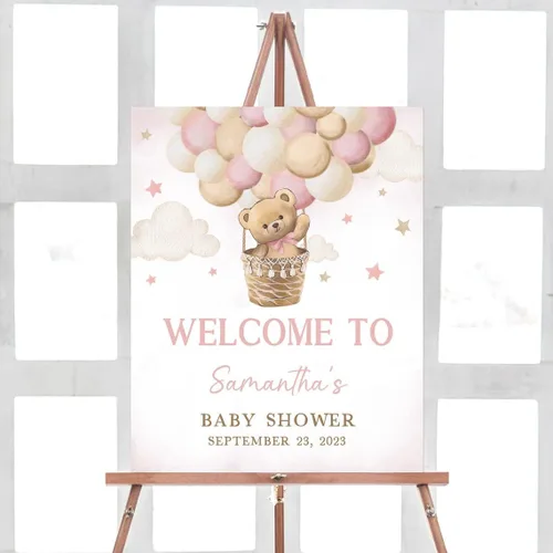 Vista 25 de Letrero de bienvenida para baby shower, globo de aire caliente, letreros de baby shower, letrero de bienvenida al baby shower, letrero personalizado