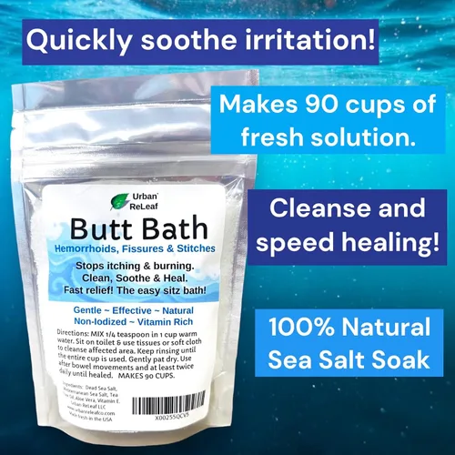 Vista 2 de Urban ReLeaf - Baño trasero de 6 onzas, bolsa de baño de Sitz Sea Salt Soak Hemorroides, fisuras y puntadas, ayuda a picar y ardor, limpiar