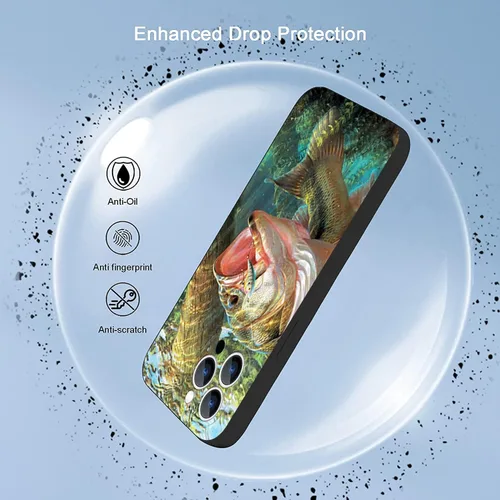 Vista 4 de Funda compatible con iPhone 14 Pro Max, funda para teléfono Bass Fish Jumping a prueba de golpes