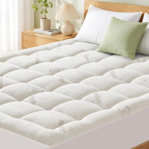 Vista 11 de Protector de colchón tamaño Queen, parte superior de almohada refrescante, viscosa ultra suave hecha de bambú, transpirable para personas que Verde