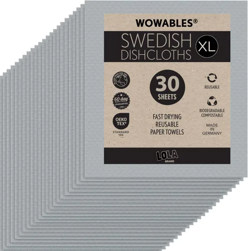 Vista 19 de Paños de cocina suecos para cocina XL, rollo de 30 hojas, biodegradables y compostables, paños de limpieza de toallas de papel reutilizables, 11 x