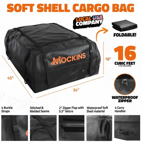 Vista 2 de Mockins Bolsa de Carga para Techo de Automóvil de 16 Pies Cúbicos Bolsa de Techo de 45"x34"x18" para Automóvil Sin Portaequipajes Portaequipajes