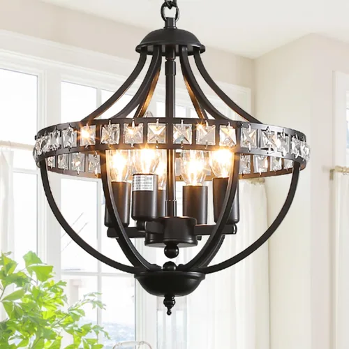 Vista 15 de Lámpara de Araña Estilo Granja, Lámpara Colgante Moderna, Luminaria de Techo Rústica de 4 Luces, Lámpara de Araña Vintage para Pasillo Vestíbulo