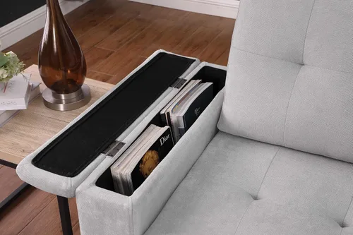Vista 9 de Lilola Home Ashlyn II - Sofá modular reversible de tela tejida gris de 84 pulgadas con diván de almacenamiento, brazos de almacenamiento