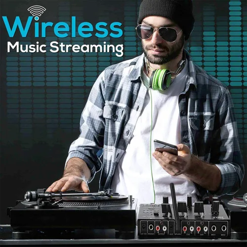 Vista 5 de Mezclador de audio inalámbrico Pyle DJ - Controlador DJ compatible con Bluetooth de 3 canales, mezclador de sonido, micrófono con función