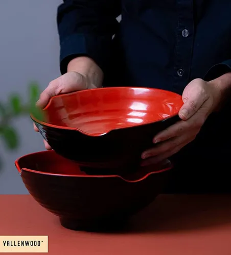 Vista 2 de Juego de 4 cuencos de ramen XL. 12 piezas Pho Bowls. Sopa japonesa asiática. Utensilio: cucharas y palillos. Melamina, grande 52 oz. Fideos, arroz