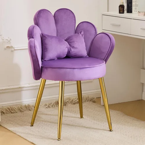 Vista 20 de Vingli Silla de Maquillaje de Pétalos con Respaldo, Silla Linda de Escritorio para Niñas Cómoda Sin Ruedas, Silla Moderna de Comedor, Silla
