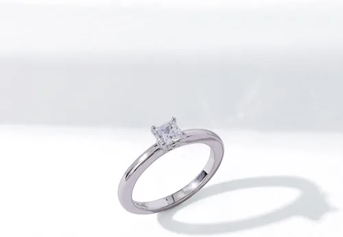 Vista 3 de Tienda Collection Platinum or Gold plated Sterling Silver Princess-Cut Solitaire Ring made with Infinite Elements Cubic Zirconia