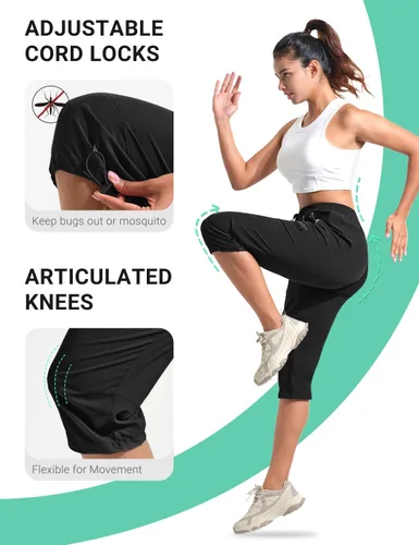 Vista 6 de BVVU Pantalones cargo capri de senderismo para mujer, ligeros, de secado rápido, pantalones deportivos impermeables para exteriores, pantalones