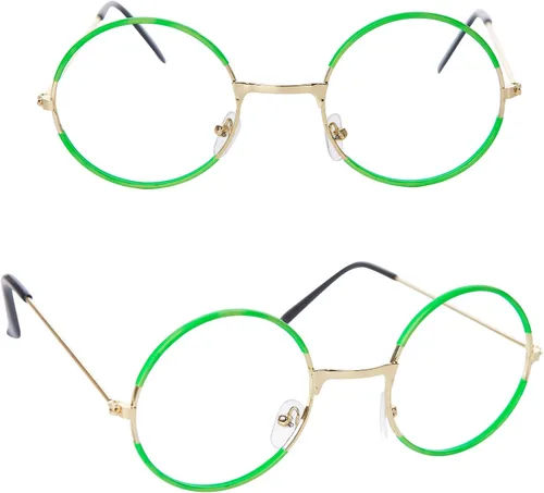 Vista 5 de Lentes verdes con aretes de clip azules redondos de metal sin lente accesorios de disfraz para niños