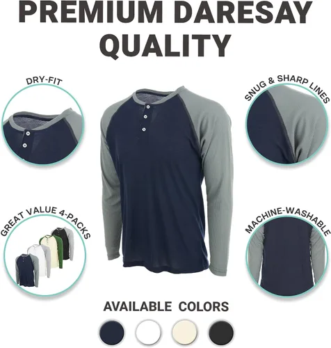 Vista 13 de DARESAY Paquete de 3: camiseta térmica de manga larga para hombre, camisetas de manga larga Henley & Crew para hombre, camisetas de manga larga