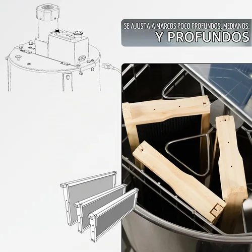 Vista 6 de VIVO Extractor eléctrico de miel 8 bastidor, BEE-V004E 4 Deep Frames, Food Grade, Stainless Steel, Honey Processing Equipment, Powered Honeycomb