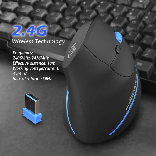 Vista 5 de ZLOT Ratón inalámbrico vertical, ratones ergonómicos ópticos USB de 2.4 G con 3 DPI ajustables 100016002400 y 6 botones para laptop, PC