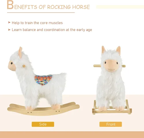 Vista 4 de Qaba Juguete de caballo mecedora para niños, estilo llama, tela de felpa suave para niños de 3 años en adelante