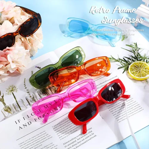 Vista 6 de 20 pares de lentes de sol rectangulares retro pequeños de los años 90 lentes de sol cuadrados estrechos unisex para mujeres hombres y adolescentes