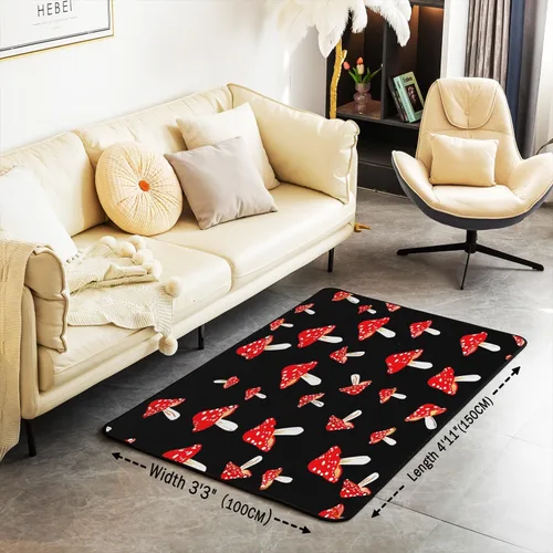 Vista 3 de jejeloiu Alfombra de área de hongos Kawaii de 4 x 5 pies para sala de estar, dormitorio, hongos salvajes, alfombra decorativa antideslizante