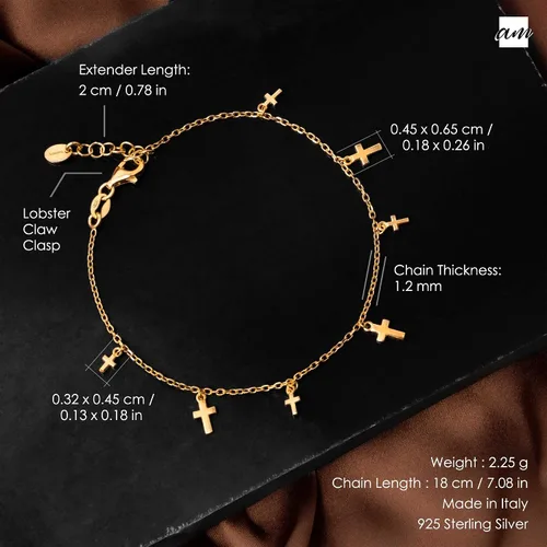 Vista 5 de Amberta Pulsera con dije de cruz de plata de ley 925 para mujer