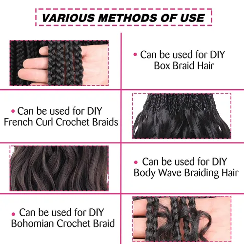 Vista 4 de Unionbeauty - Cabello trenzado ondulado de 18 pulgadas, paquete de 3 unidades, cabello trenzado preemplumado, trenzas bohemias negras para trenzas