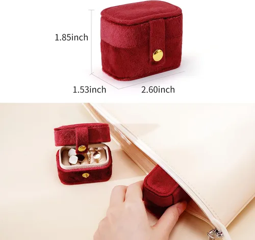 Vista 5 de CASEGRACE Joyero de viaje de terciopelo Caja de joyería pequeña portátil para anillos de terciopelo de felpa para anillos, aretes, accesorios