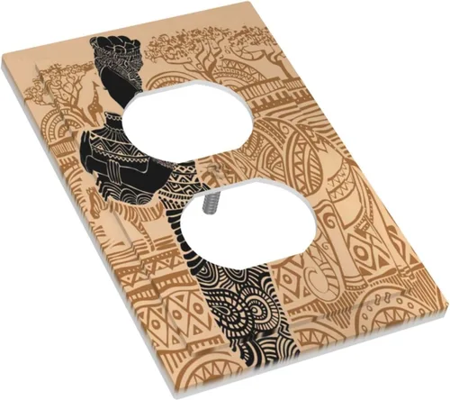 Vista 2 de Decorative Outlet Covers African Woman Zebra Elephants Black Girl 1 Gang Duplex Light Switch Cover Plate Unique Wall Plates for Electrical Outlets