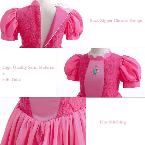 Vista 7 de JingDan Super Bros - Disfraz de princesa melocotón, vestidos de princesa para niñas, disfraz de Halloween para niñas pequeñas, 2-10T